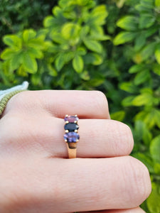 0678: Vintage: 9ct Gold Blue & Purple Spinels Dress Ring- beautifully paired