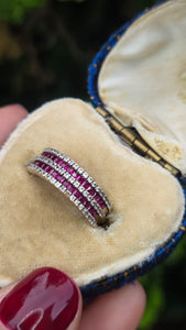 2458 Vintage: 9ct Gold Rubies White Sapphires Tiered Ring
