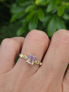 2178: Vintage; 9ct Gold Emerald Cut Ametrine Diamonds Dress Ring- a rare find