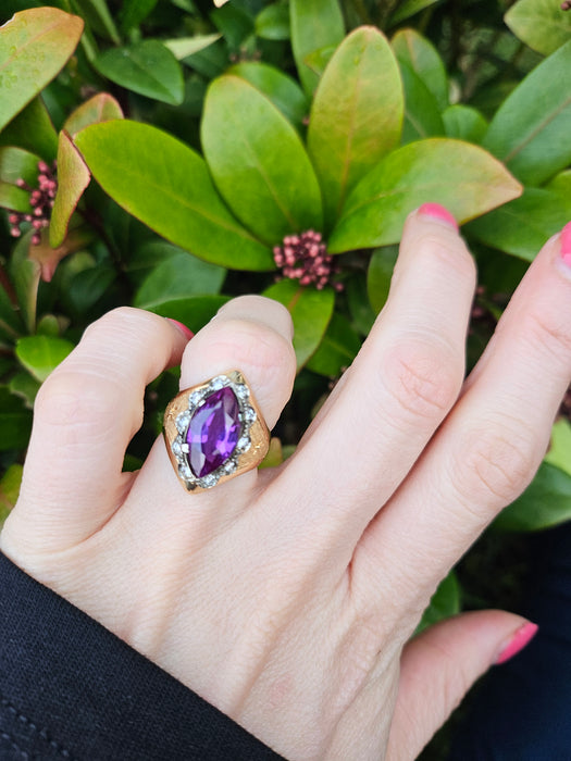 6505 Vintage: 18ct Yellow Gold Alexandrite & Diamond Marquise Cocktail Ring
