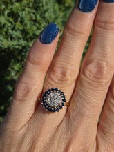Load image into Gallery viewer, 2324: Vintage: 18ct Gold Blue Sapphires Diamonds Target Ring- From 1974
