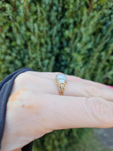 Load image into Gallery viewer, 0849:Vintage: 9ct Cabochon White Opals Trilogy Sapphires Dress Ring
