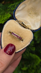 2508- Vintage: 9ct Gold 6 Channel Set Rubies Stacker/Half- Eternity Ring
