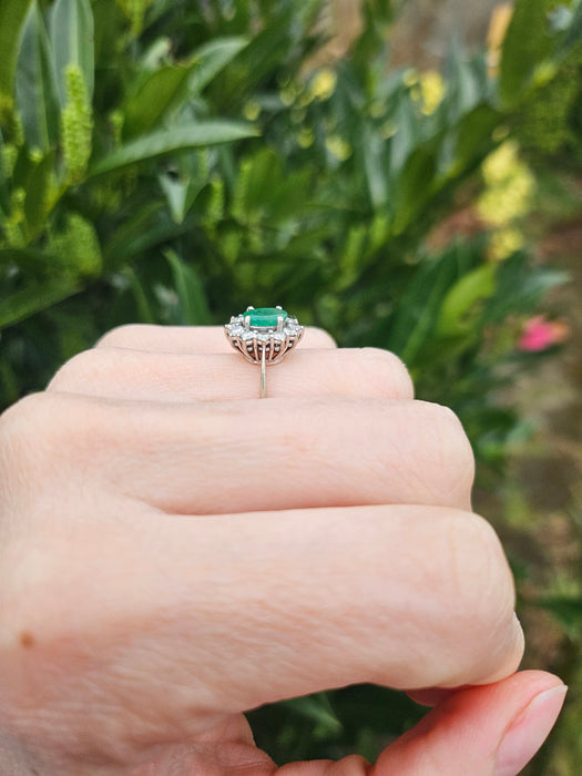 6512  Modern: 18ct White Gold Emerald & Diamond Oval Cluster Ring — From 2016