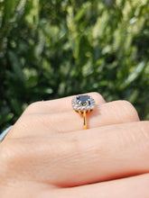 Cargar imagen en el visor de la galería, 6084 Vintage: 18ct Gold Princess Cut Blue Sapphire 16 Diamonds Square Set Ring- Hallmarked London 1968

