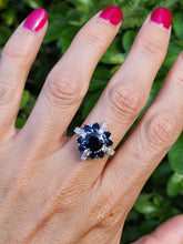 Load image into Gallery viewer, 2022: Vintage: 18ct Gold French Blue Sapphires Diamonds Cluster Cocktail Ring- fabulous
