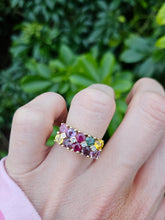 Load image into Gallery viewer, 0530: Vintage: Statement 9ct Gold Mixed Sapphires Diamonds Cocktail Ring- rainbow beauty
