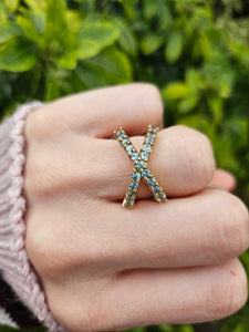 1335: Vintage; Spectacular 9ct Gold 21 Aquamarines Cocktail Ring- striking design