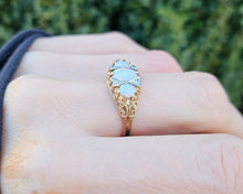 Load image into Gallery viewer, 0849:Vintage: 9ct Cabochon White Opals Trilogy Sapphires Dress Ring
