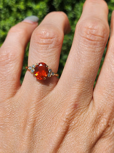1471: Vintage: 18ct Gold Lively Fire Opal 6 Diamonds Dress; Ring- simply gorgeous