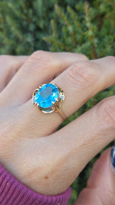 Vintage: 9ct Gold Faceted Cut Swiss Blue Topaz ring - From 1976