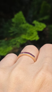 2508- Vintage: 9ct Gold 6 Channel Set Rubies Stacker/Half- Eternity Ring