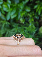 Load image into Gallery viewer, 2121: Vintage: 9ct Gold Diamond Blue Sapphires Diamonds Flower Head Ring- from 1980
