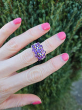 Load image into Gallery viewer, 0895: Vintage; 9ct Gold 17 rich purple Amethysts Diamonds Cocktail Ring- Splendid
