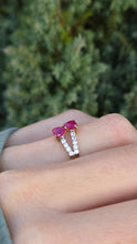 Load image into Gallery viewer, Vintage:  9ct Gold Rubies Glacier Topaz Love Hearts Ring
