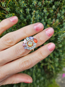 1211: Vintage: 9ct Gold Multi-Gem Cocktail Ring- quite extraordinary
