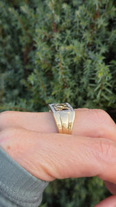 2359 Vintage: Statement 9ct Gold Natural Diamond Golden Eagle Signet Ring