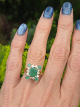Load image into Gallery viewer, 2085: Vintage; 14ct Gold Emeralds Diamonds Geometric Set Cocktail Ring- exquisite symmetry
