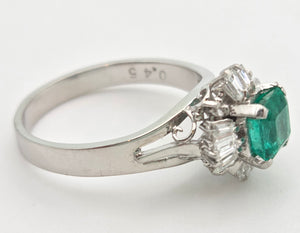 Vintage: Platinum Emerald Cut Emerald Diamonds Cocktail Cluster Ring