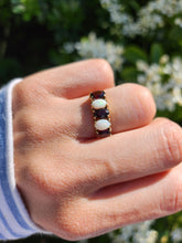 Cargar imagen en el visor de la galería, 1564: Vintage: 9ct Gold White Opals Red Garnets Dress/Stacker Ring- 1970&#39;s Vintage
