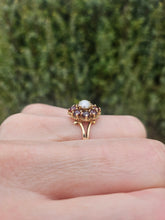 Load image into Gallery viewer, 1169: Vintage: 9ct Gold 8 Rich Red Garnets Pearl Flower Head Ring- From 1965
