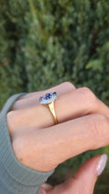Load image into Gallery viewer, Antique: 18ct Gold Art Deco Cornflower Blue Sapphires Diamonds Geometric Set Ring
