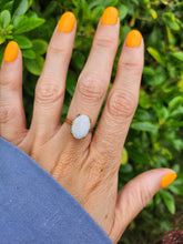Load image into Gallery viewer, 1847: Vintage; 9ct Gold Oval Cabochon White Opal Solitaire- lovely colour play
