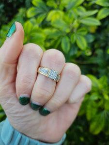 0690: Vintage 9ct Gold 49 Diamonds (1ct) Geometric Set Ring- fabulous