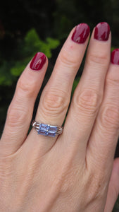 2404 Vintage: 9ct White Gold Light Blue Sapphires Dress Ring