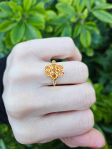 0535: Vintage: 9ct Gold Orange Sapphires Cluster Ring- lovely cut and colours