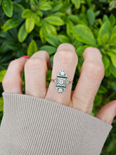 Load image into Gallery viewer, 0284: Antique: 18ct Gold Art Deco Emeralds Diamond Panel Ring- an exquisite antique ring
