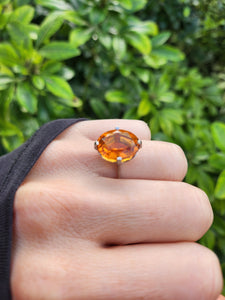 0281: Vintage: Platinum Fiery Orange Citrine Solitaire Signet Ring.