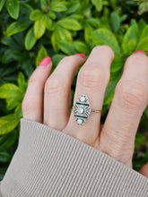 Load image into Gallery viewer, 0284: Antique: 18ct Gold Art Deco Emeralds Diamond Panel Ring- an exquisite antique ring
