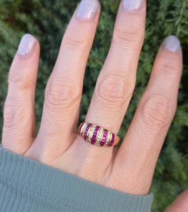 6214 Vintage: 18ct Gold Art Deco Style Rubies Diamonds Cocktail Ring