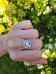 1733: Vintage: 14ct Gold Pink Morganite 70 Diamonds Cocktail Ring- simply gorgeous