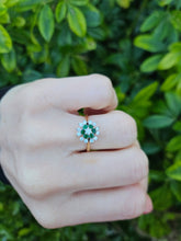 Load image into Gallery viewer, 0571: Vintage: 18ct Gold Emeralds Diamonds Flower Head Ring- simply gorgeous
