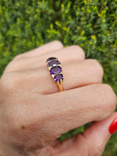 Load image into Gallery viewer, 1588: Vintage: 9ct Gold 5 Rich Purple Amethysts Ring- From 1979
