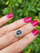 Load image into Gallery viewer, 6092 Vintage: (1973) 18ct Gold Australian Blue Sapphire 12 Diamonds Diana Cluster- From 1973
