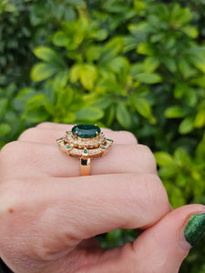 0403: Vintage: 14ct Gold Emeralds 44 Diamonds Cocktail Ring- rare