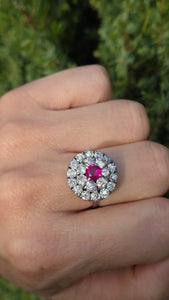 2137 Vintage; 18ct White Gold Ruby Natural Sparkling Diamonds (2.75ct) Cluster Ring- Extraordinary