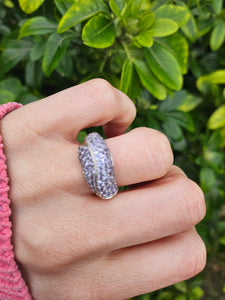 1328: Vintage: Abstract: 9ct White Gold Tanzanites Cocktail Ring- violet blue statement piece