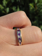 Cargar imagen en el visor de la galería, 2134: Vintage: 9ct Gold 5 Amethysts 6 Diamonds Channel Set Stacker/Half Eternity Ring
