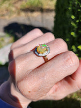 Load image into Gallery viewer, 1743: Vintage: 9ct Gold Fire Opal White Sapphires Cluster Ring- fantastic colours
