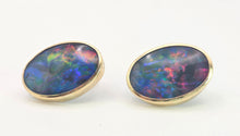 Load image into Gallery viewer, 2082:Vintage: Large Blue 14ct Gold Australian Blue Opal Stud Earrings- fabulous statement earrings
