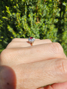 1365: Vintage: 18ct Gold Tourmaline Diamonds Target Ring- striking colours