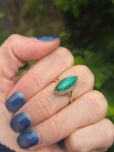 Load image into Gallery viewer, 6210: Vintage:  9ct Gold Green Marquise Malachite Ring- From 1969
