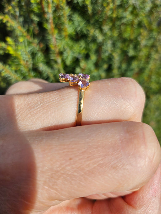 1497: Vintage: Rare 18ct Gold Lilac Amethyst Diamonds Tiered Ring- eclectic elegance