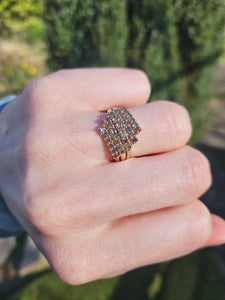 1082: Vintage: 9ct Gold 35 Champagne Diamonds (1ct) Cocktail Ring- sparkling beauty