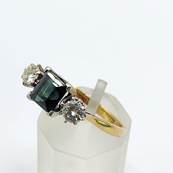 1598 Vintage: 18ct Yellow Gold & Platinum Sapphire & Diamond Three Stone Ring