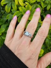 Load image into Gallery viewer, 0531: Vintage: 9ct White Gold Swiss Blue Topaz Diamonds Dress/Stacker Ring
